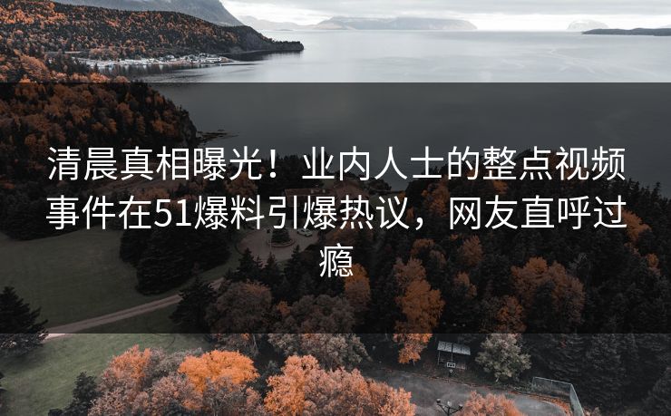 清晨真相曝光！业内人士的整点视频事件在51爆料引爆热议，网友直呼过瘾
