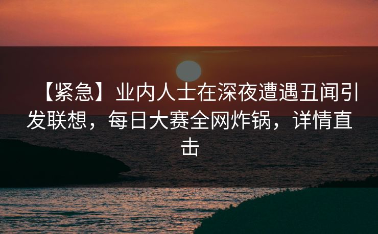 【紧急】业内人士在深夜遭遇丑闻引发联想，每日大赛全网炸锅，详情直击