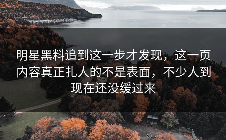 明星黑料追到这一步才发现，这一页内容真正扎人的不是表面，不少人到现在还没缓过来